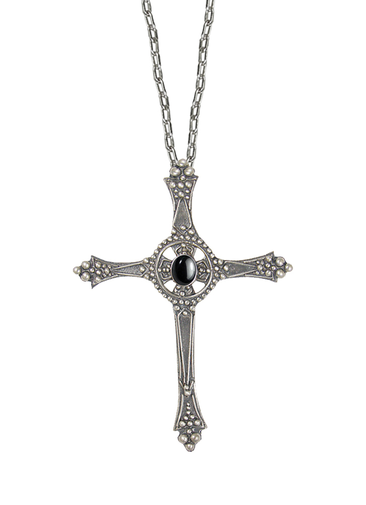 Sterling Silver Baroque Cross Pendant With Hematite